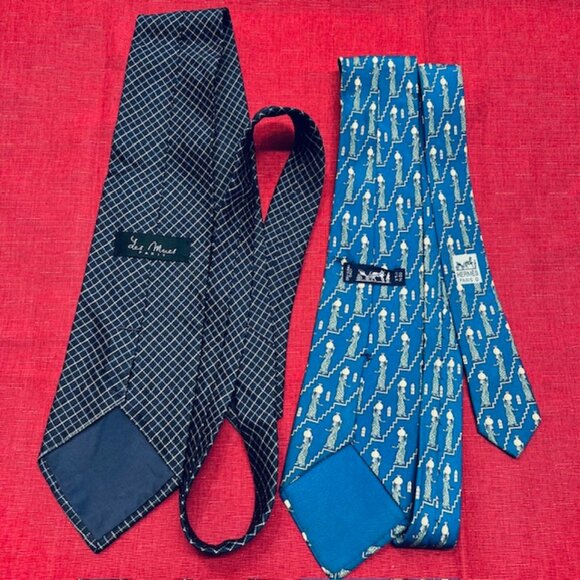 Set Necktie Silk : Hermes Paris & Les Mues Paris Blue + YSL Handkerchief 16"(48 - Picture 7 of 15